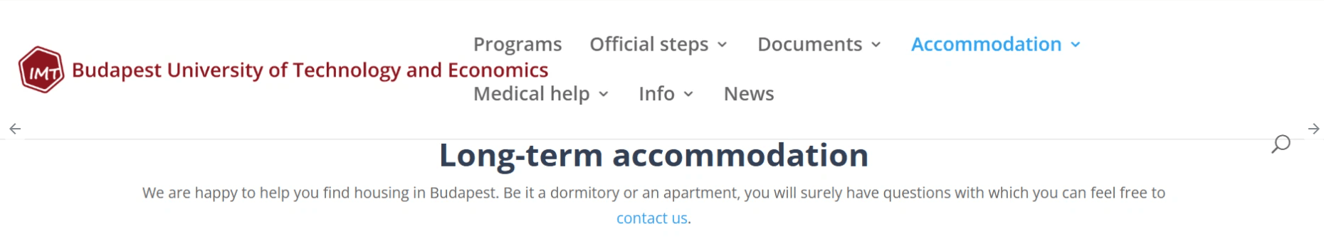 BME公式サイトのLong-term accommodationページ